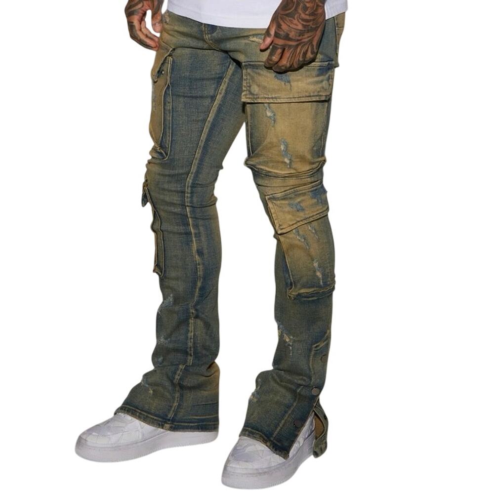 Nova men On The Set Stacked Skinny Snap Flare Jeans Vintage Wash size 32